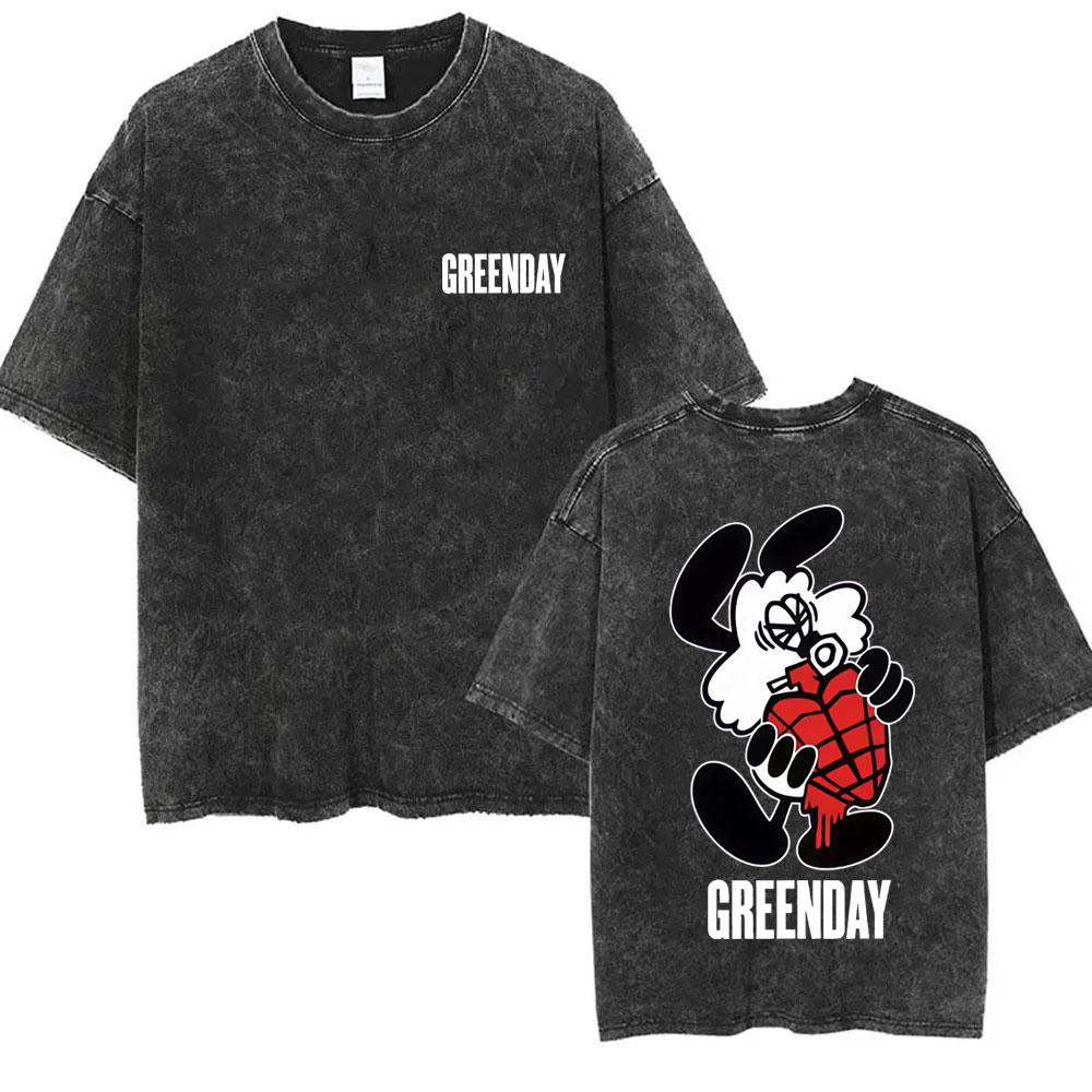 Washed Vintage Punk Band Green Day Cartoon Funny Merch Tshirt Men Women Clothing Rock Oversized T Shirts Mens Fashion Tshirts