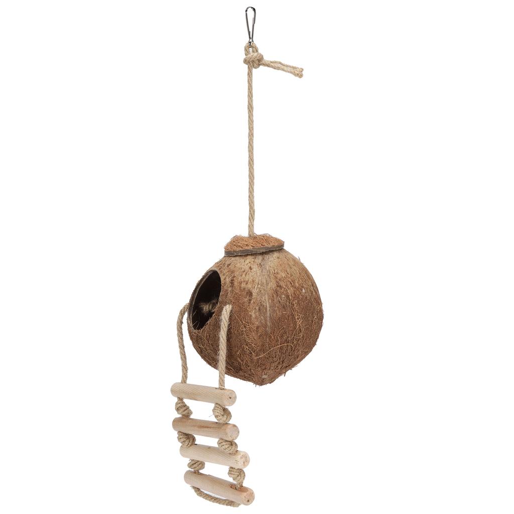 Подвесной домик из натурального кокоса для попугаев с лестницей, клетка для хомяков и качели, игрушка-гнездо из волосатого кокоса