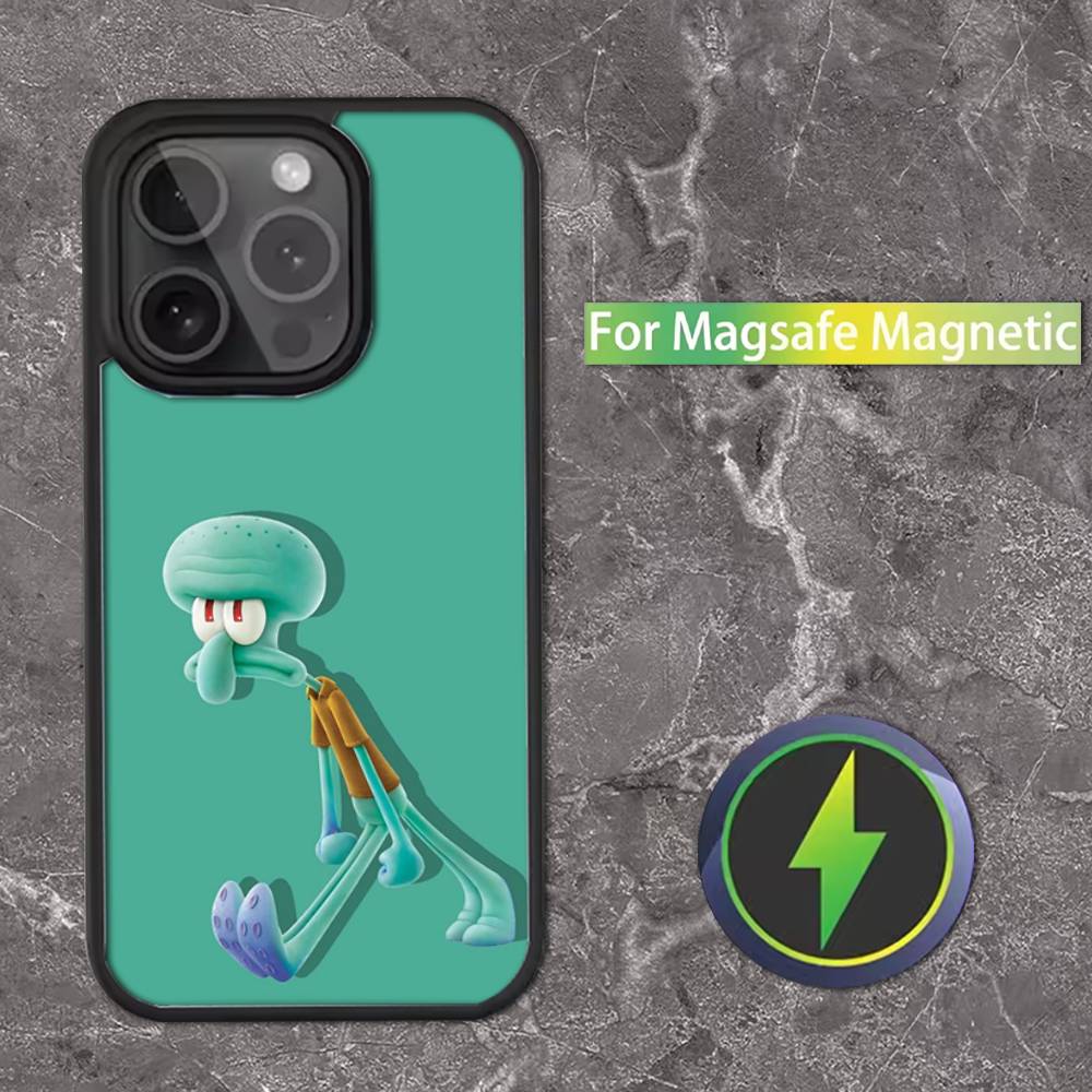 Чехол для телефона Сквидвард Щупальца для iPhone 16,15,14,13,12,11,Pro,Max,Plus,Mini,SE Магнитная беспроводная зарядка Magsafe
