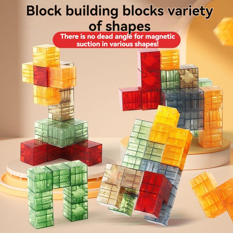 New Transparent Magnetic Blocks-Build Random Splicing Model, Parent-Child Interaction Sensory Construction Toys Christmas Gifts
