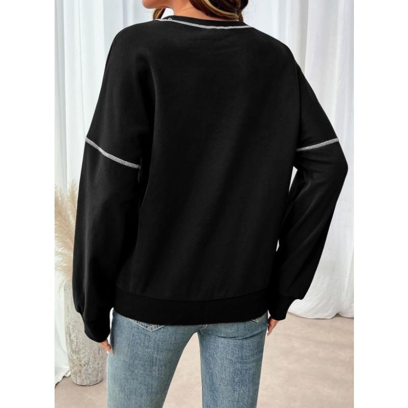 Women S Solid Color Crew Neck Long Sleeve Loose Fit Sweatshirt