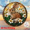 2D Flat, 2D Flat Print, Charming Rabbit and Lily Flowers, (15.01 Cm * 15.01 Cm), Suncatcher, Acrylic Sign, Window Hanging, Round Sign, Wreath Decorati