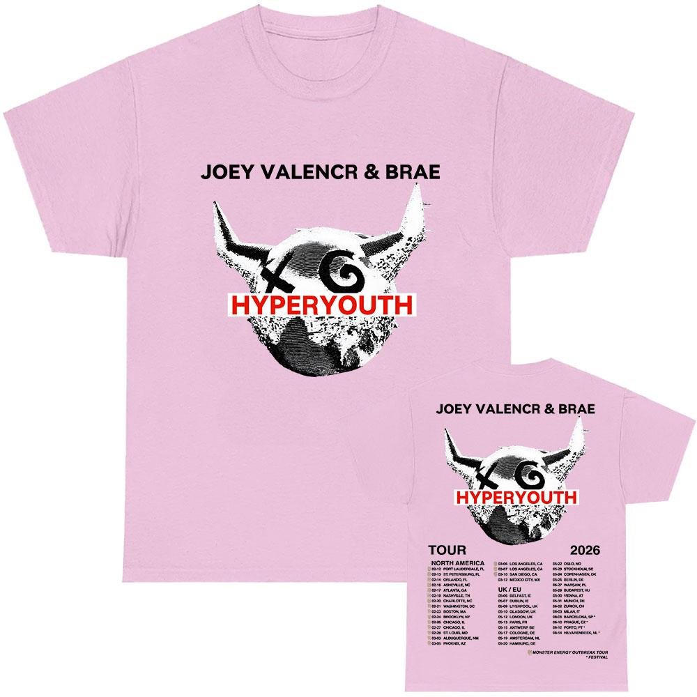 Hyperyouth JVB Tour 2026 T-shirt Rock Band JOEY VALENCE & BRAE Design Print Tshirts 100%Cotton O-neck Fashion Male Tees Unisex Shirt