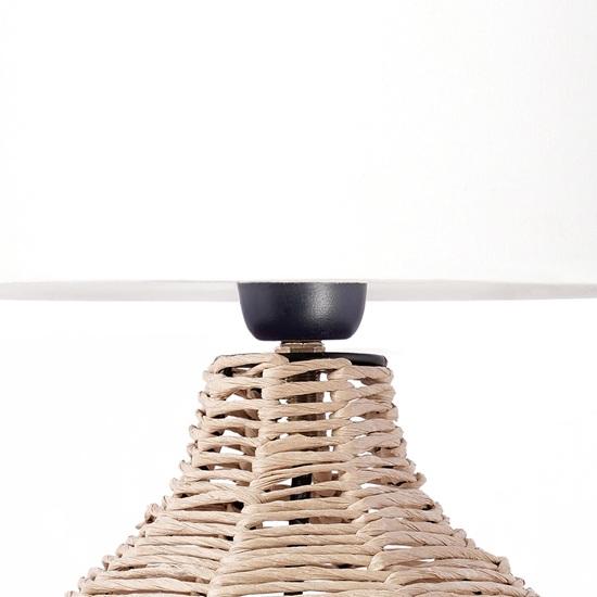 36 см Элегантный Дизайн Высокий Тумбочка Стандартная Настольная Лампа из Бумажной Веревки Ротанга Плетеная с Абажуром из Ткани Льняного Цвета Светло-Бежевый