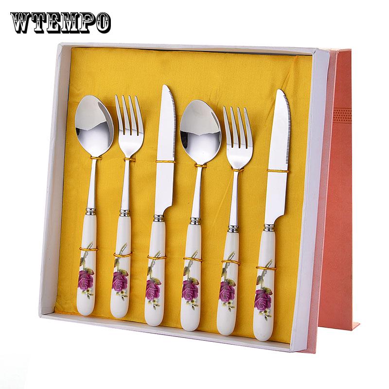 Набор столовой посуды из нержавеющей стали в западном стиле, портативный набор посуды для улицы с коробкой