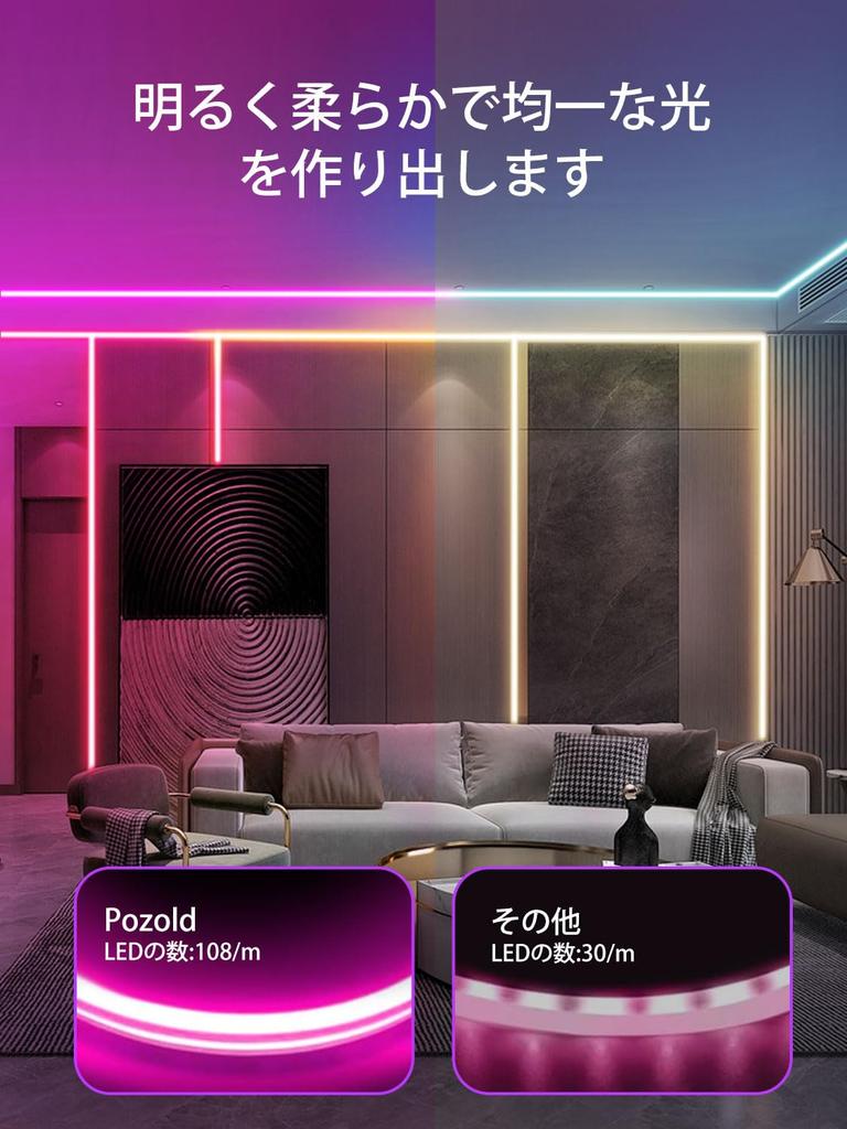 Светодиодная лента Pozold водонепроницаемая Alexa RGB с регулируемой яркостью, цветной светодиодный неоновый свет, непрямое освещение, гибкая, сделай сам, режется, приложение, дистанционное управление, синхронизация музыки, светодиод