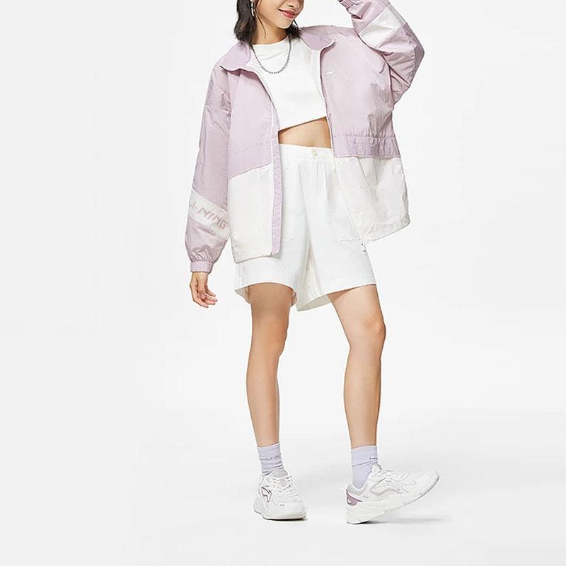 Li Ning Спортивная Модная Коллекция Куртки и Пальто Женские Шелковые Фиолетовый/Слоновая Кость AFDT880-2