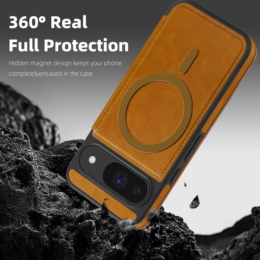 Для Google Pixel 8, 9, 10 серии. Чехол-книжка Lingdun Magnetic Business Leather Case-MagSafe-совместимый со встроенными слотами для карт и блокировкой RFID