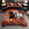 Красное Пламя Бегущая Лошадь Узор Принт Пододеяльник Мягкий Удобный Стиль Масляной Живописи Постельный Комплект Тема Дикой Природы Пододеяльник Наволочки