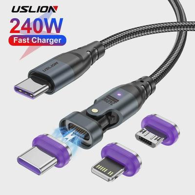 Магнитный кабель USLION 240 Вт USB-C to C для быстрой зарядки ноутбуков и мобильных телефонов