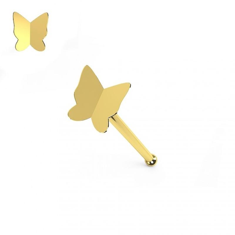 KODY PIERCING 9K Gold Piercing Jewellery With Ball End 3D Butterfly Nose Pin - Quality Piercing