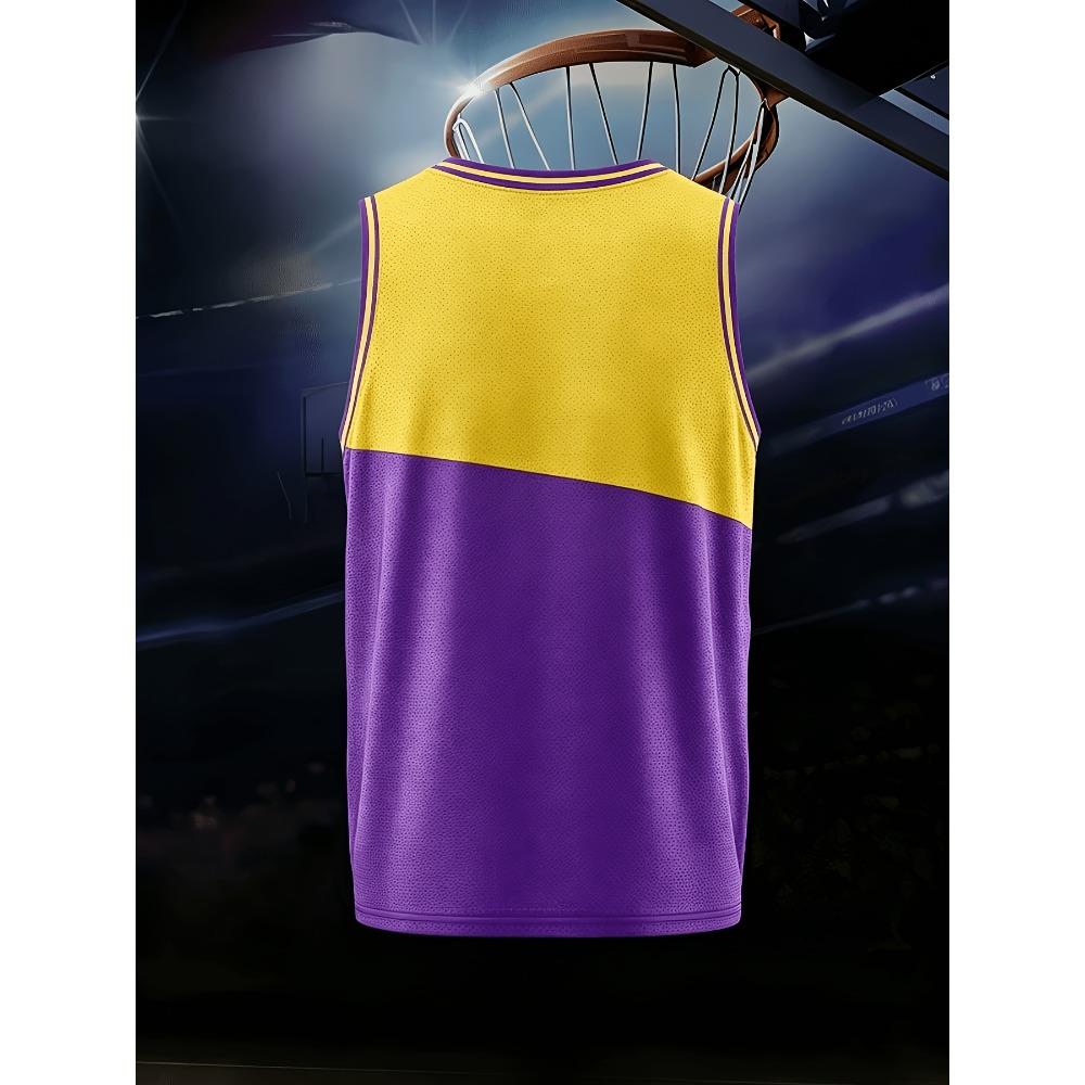 Basketball vest, yellow-purple stitching, no print pattern, for use in basketball training competitions