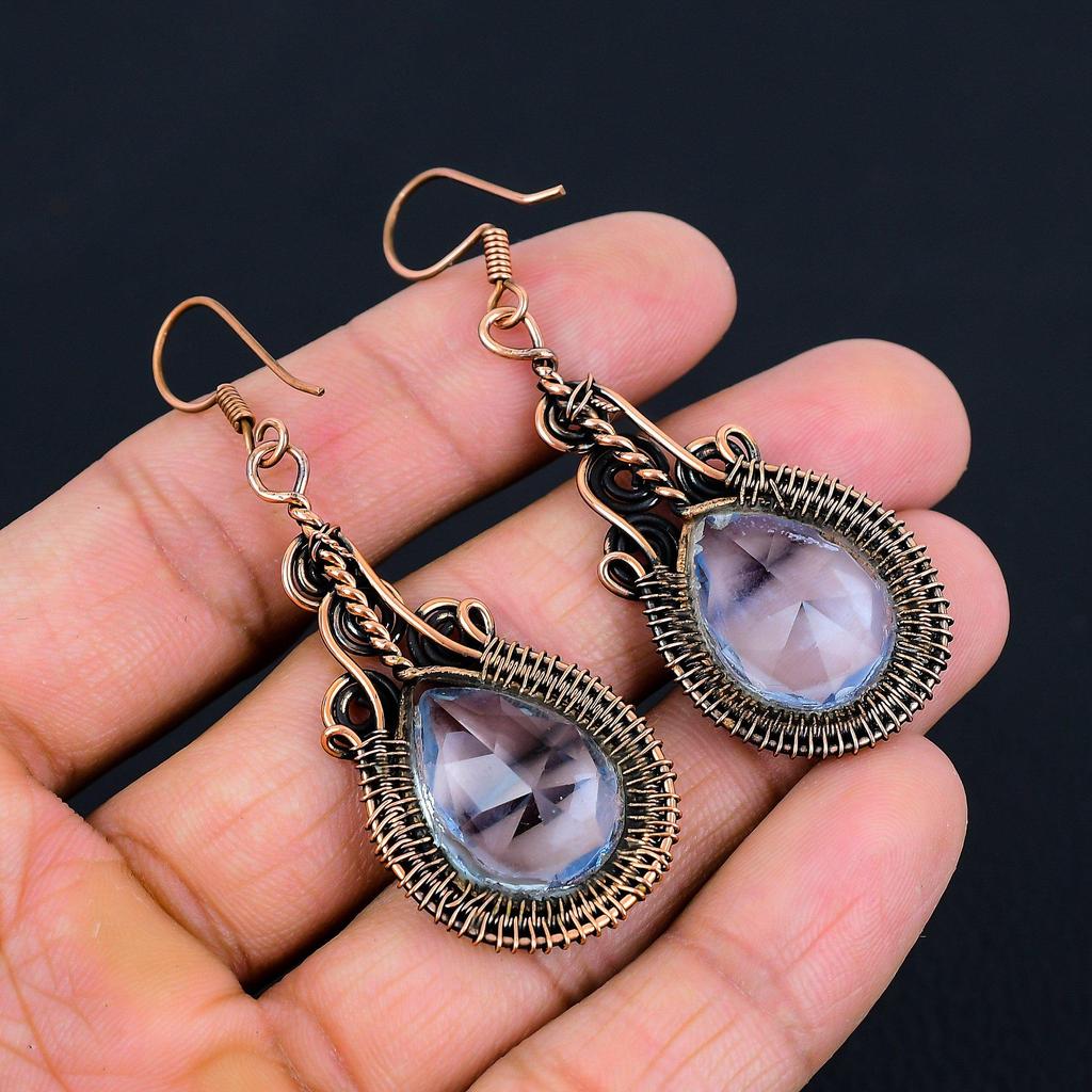 Beautiful Tanzanite Gemstone Handmade Pure Copper Wire Wrapped Earrings Jewelry