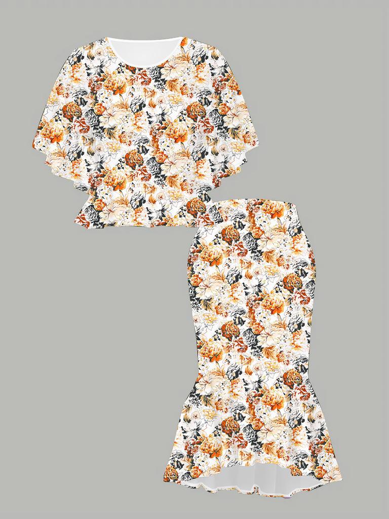 3D Flower Printed Classical Totem Women's Print, Fashionable Large-sized, Elegant, Versatile for All Seasons. T-shirt, Skirt and Set