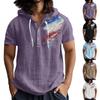 Men'S Casual Short Sleeved Hooded Top Buttoned Open Neck T-Shirt