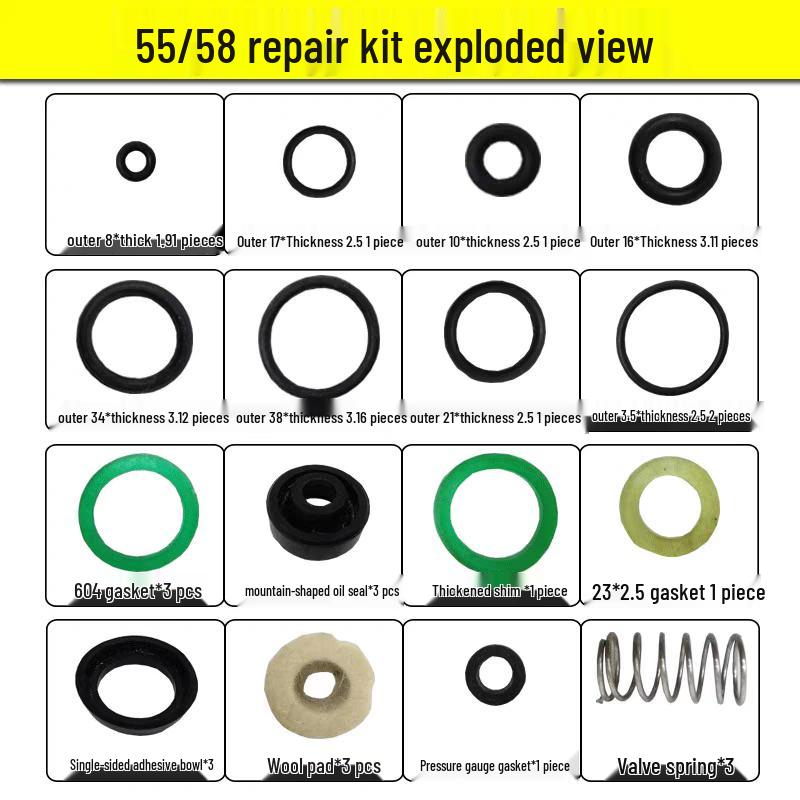 Ремонтный комплект для насоса мойки высокого давления: Головка, Зажим для ткани, Основное уплотнение, Поршень, Масляное уплотнение, Резиновое кольцо Аксессуары