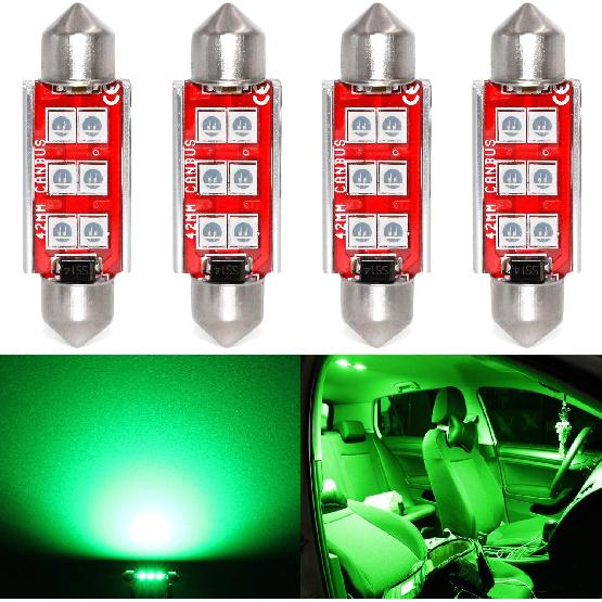 PHINLION 578 LED Light Bulbs, Super Bright 3030 6-SMD Festoon 41mm 42mm 211-2 212-2 LED Bulbs for Car Interior Map Dome Trunk Courtesy Lights, Red (4