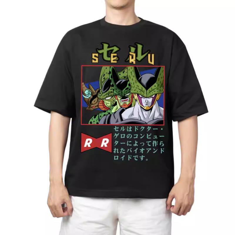 T Shirt for Mens Dragon Ball Pattern Printed Summer Retro Neckline Loose Large Size Versatile Shortsleeved Tshirt Clothes Top