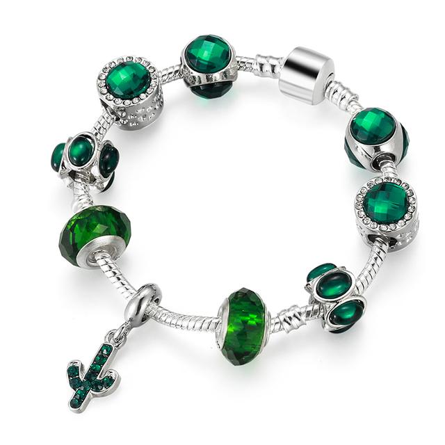 Модные старинные посеребренные браслеты Pa и браслеты с подвесками в виде хрустальных сердец, браслет для женщин, оригинальные ювелирные изделия своими руками, подарок