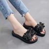 New Handcrafted Bright Black Bow Slippers Fashion Flat Slippers Women