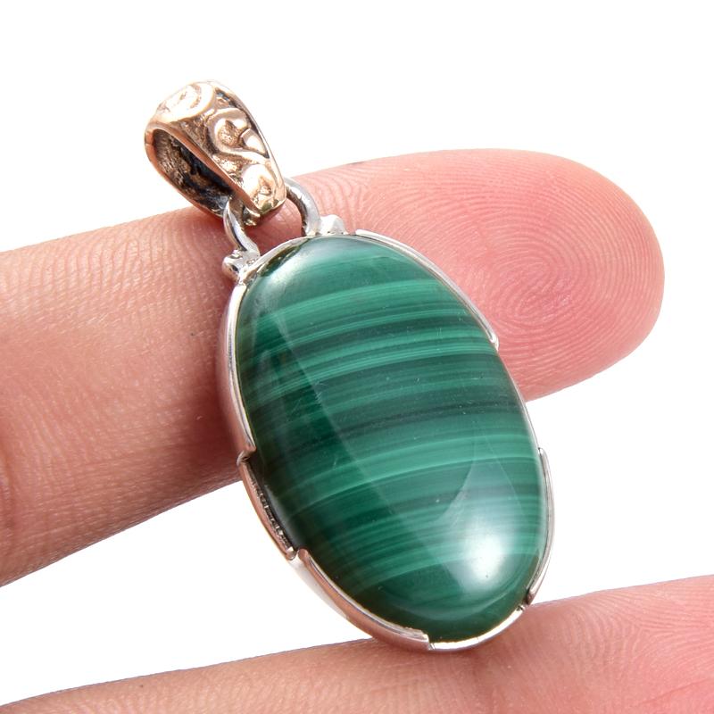 Подвеска из натурального малахита из стерлингового серебра 925 пробы в двух тонах 1,3'' b2B21