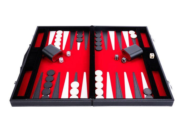 Backgammon 21 Inch - Board Game - High Quality - Pearl Dice and Chips - Red Black and White
