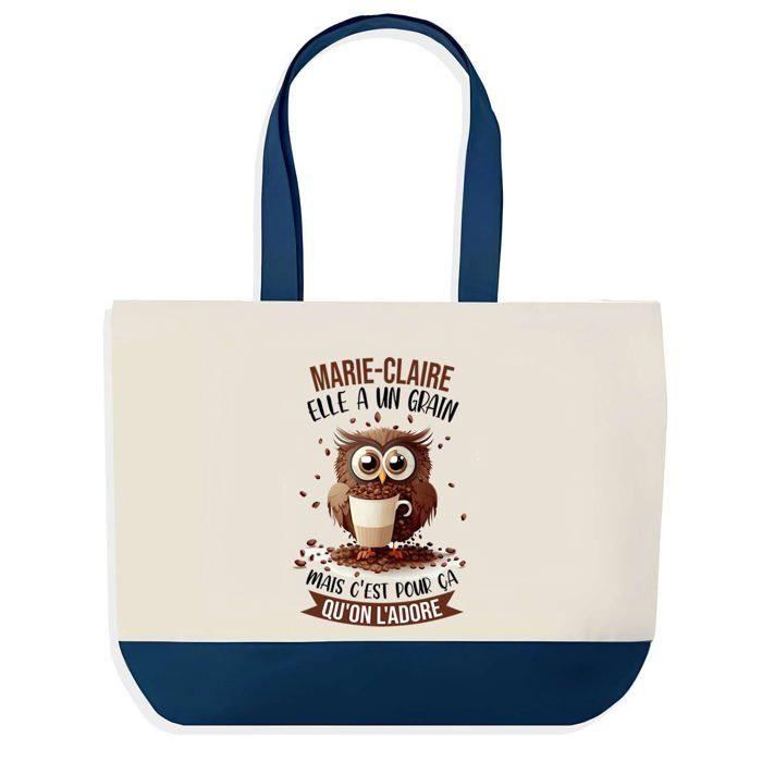 Tote bag - PLANETEE - Marie-Claire - Fond bleu - Motif chouette - Coton 40x45 cm