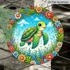 2D Flat - A 1pc 7.87*7.87In/20X20Cm 2D Flat Round Sign Featuring a Cute Cartoon Turtle And Floral Retro Decor, Representing Marine Life And