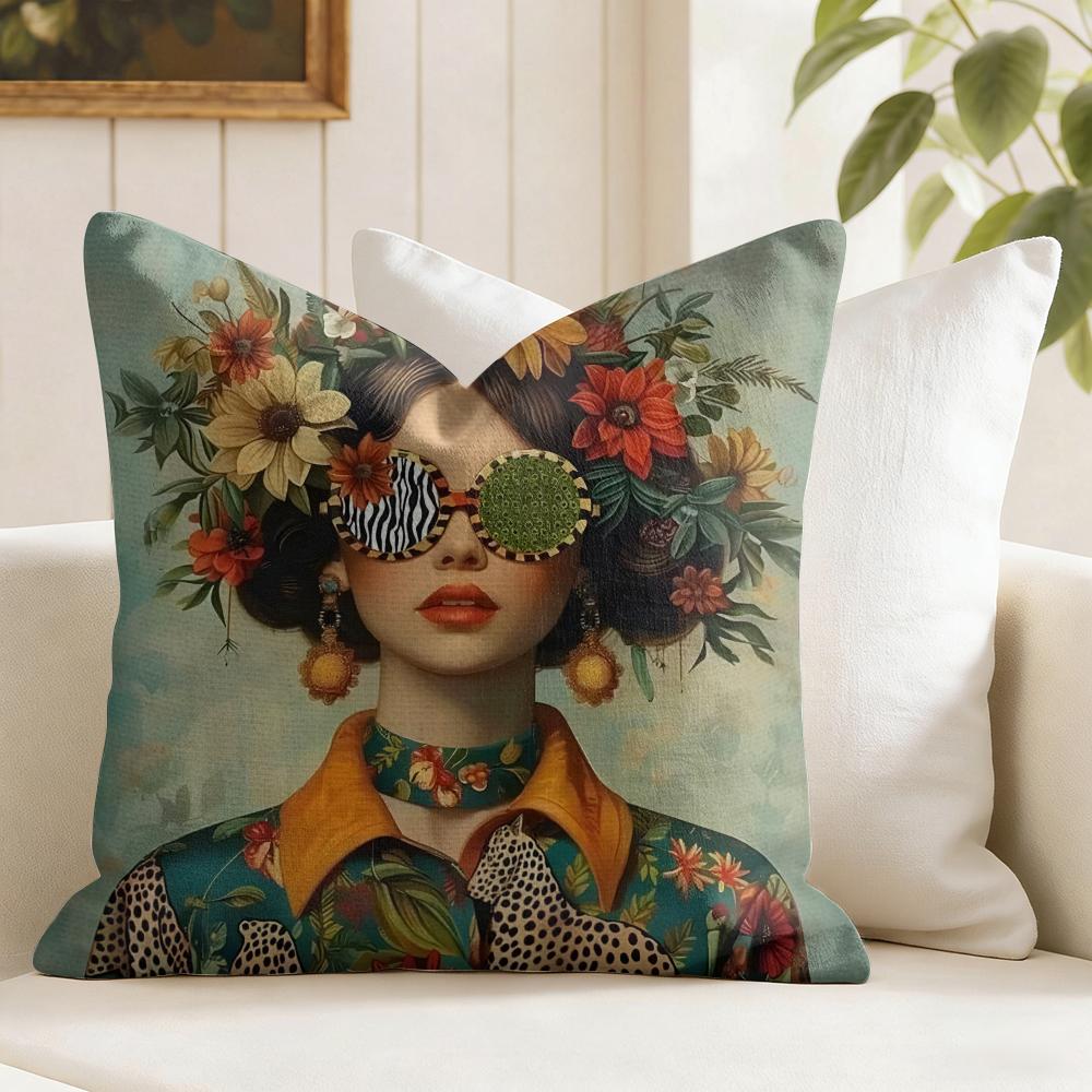 Flower Girl Aesthetic Cushion Cover Summer Linen Pillow Case Organic Fabric Cushion Cover DoubleSided Print Sofa Home Decor