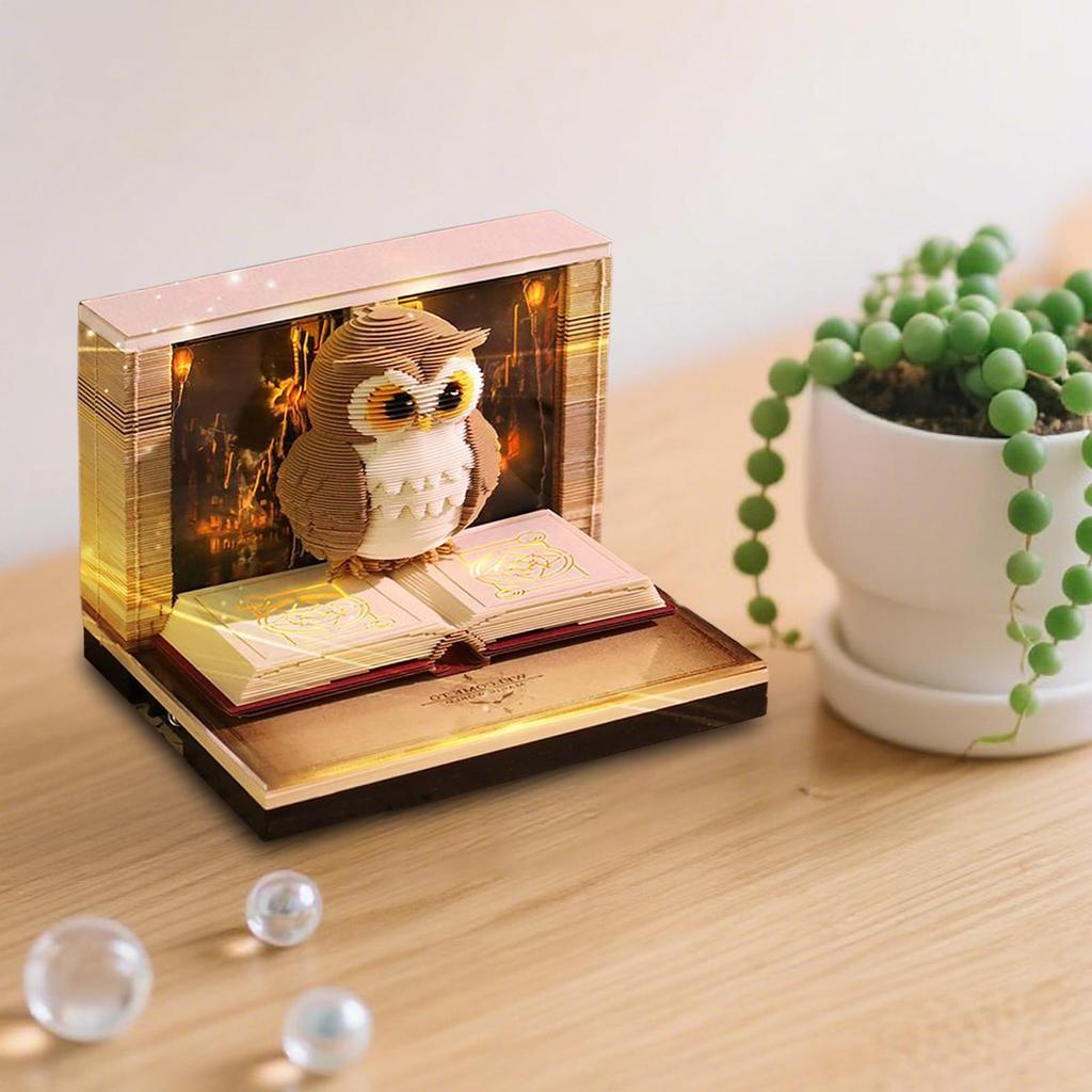 3D Memo Pad Time Piece Calendar 2026 Memo Pad Paper Tear Away Carving Art Notepad Owl-Shaped Tear Away Carving Time Piece