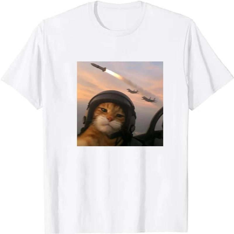 Cat Funny Fighter Pilot Meme Print TShirt Women Clothing Fashion Casual Funny Short Sleeve Tops ONeck Oversize Tshirts