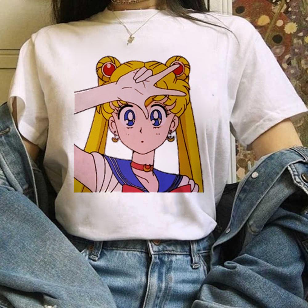 Zogankin Harajuku T Shirt Women Fun Spoof Tops Tee Japnese Anmie Character Print T Shirt 90S