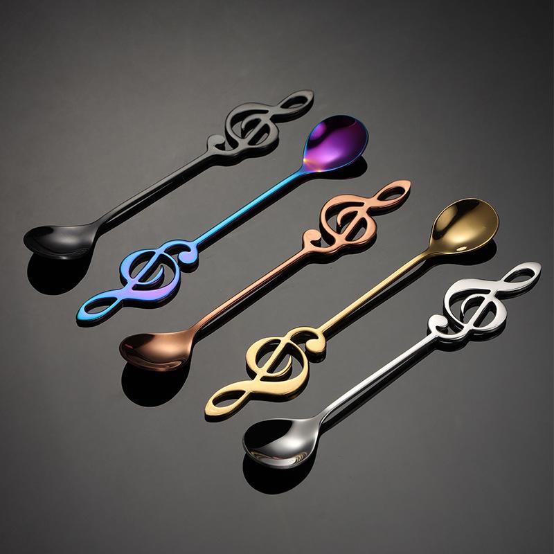 304 Stainless Steel Creative Coffee Spoon Music Note Shape Colorful PVD Stirring Spoon Dessert Shop Gift Spoon
