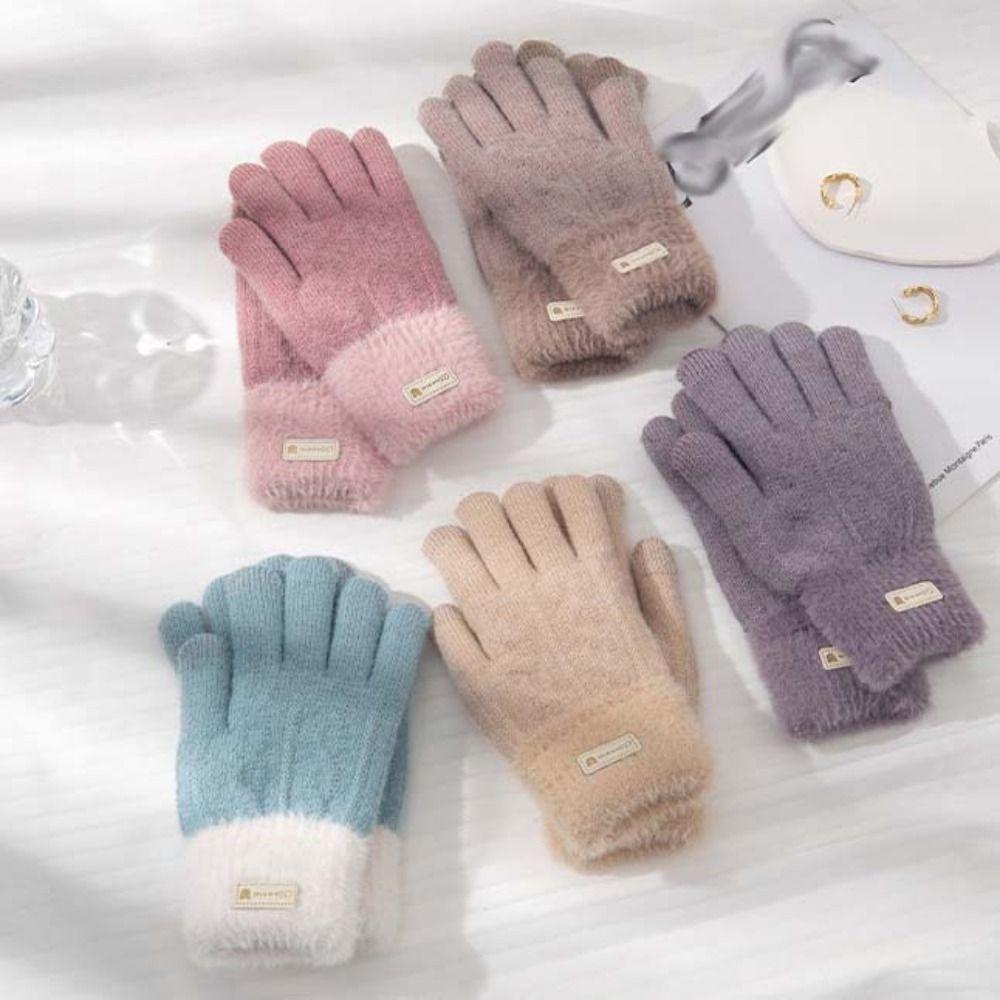 Full Finger Mittens Five Finger Cycling Driving Gloves Plush Knitting Gloves  Outdooor