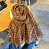 Gentle Tie Imitation Cashmere Knitted Scarf Women's Autumn and Winter Color Plaid Fringed Scarf Large Shawl