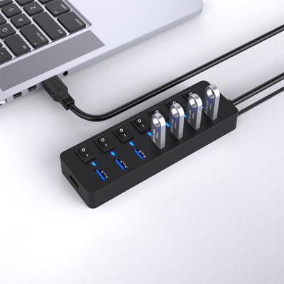 8-портовый USB-хаб 3.0, 5 Гбит/с для передачи данных и зарядка 12 Вт с адаптером питания 5 В/3 А, кабель длиной 4 фута и индивидуальные переключатели