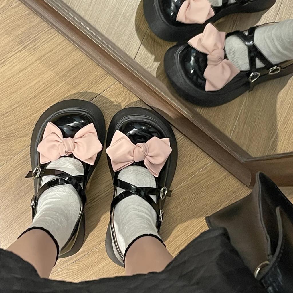 Туфли для женщин Женские туфли-лодочки Милый японский стиль Лолита Готика Платформа Каваи Круглый носок с бантом Средний каблук Мэри Джейн на распродаже