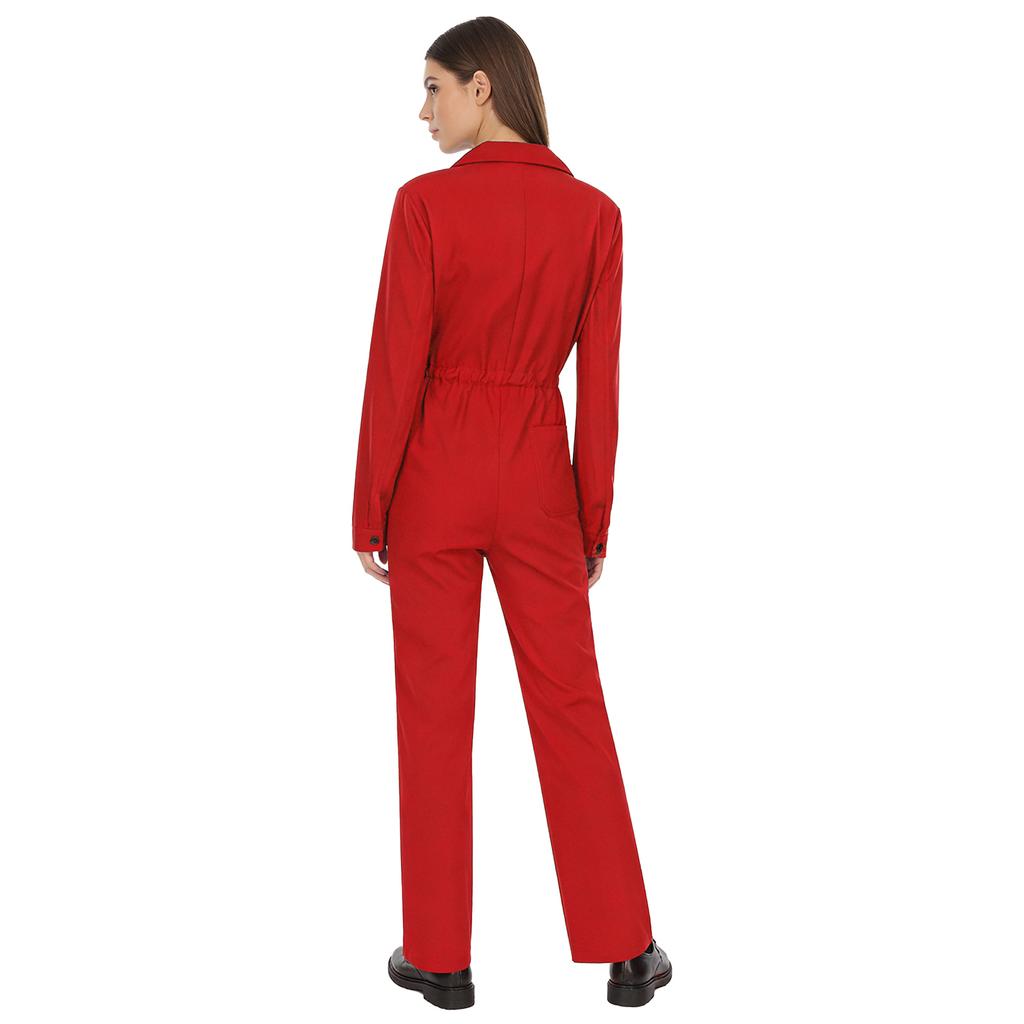 Женский комбинезон на пуговицах, повседневный, однотонный, с отложным воротником, длинным рукавом, стиль для работы, путешествий, праздника