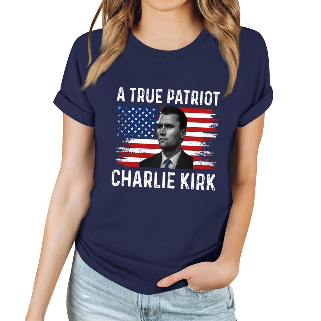 Women's Casual Printed T-Shirt Round Neck Pullover Short Sleeve Top