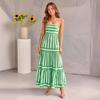 Women's Striped Positioned-print Halter Dress with Backless Pocket