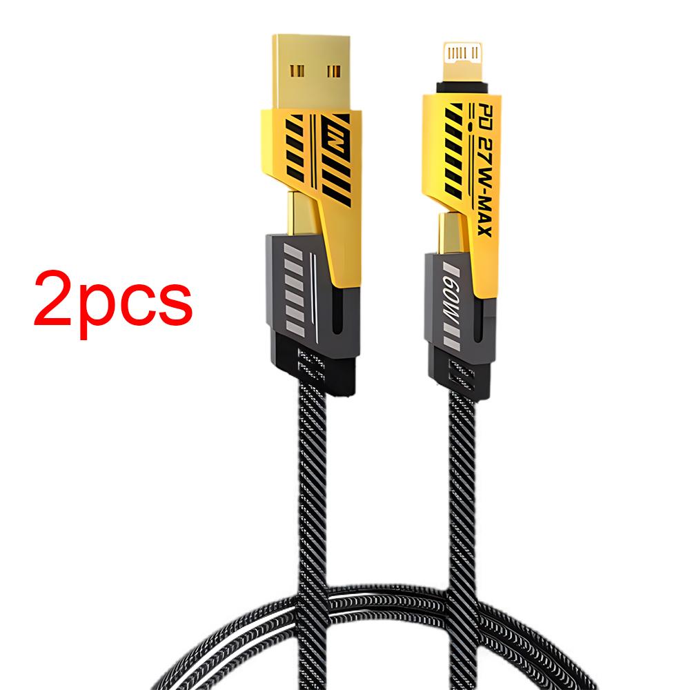 65 Вт 4-в-1 Быстрозарядный кабель USB Type-C для iPhone 15/14 Android - Многофункциональный шнур для синхронизации данных, Высокоскоростная зарядка и передача