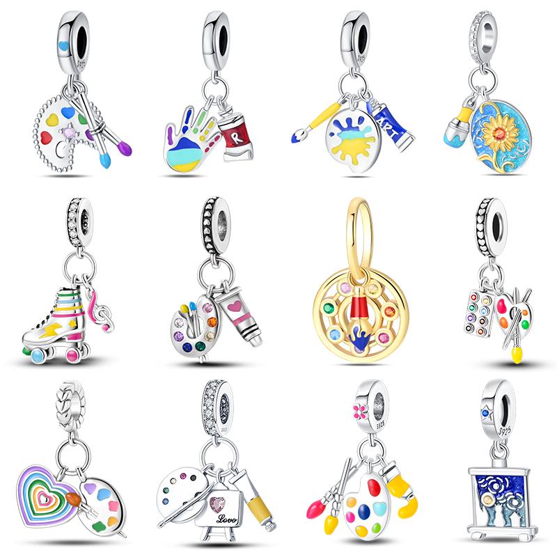 Copper Artist Brush Tools Color Palette Oil Painting Charms Beads Fit Qikaola Original Bracelets Diy Jewelry Gifts