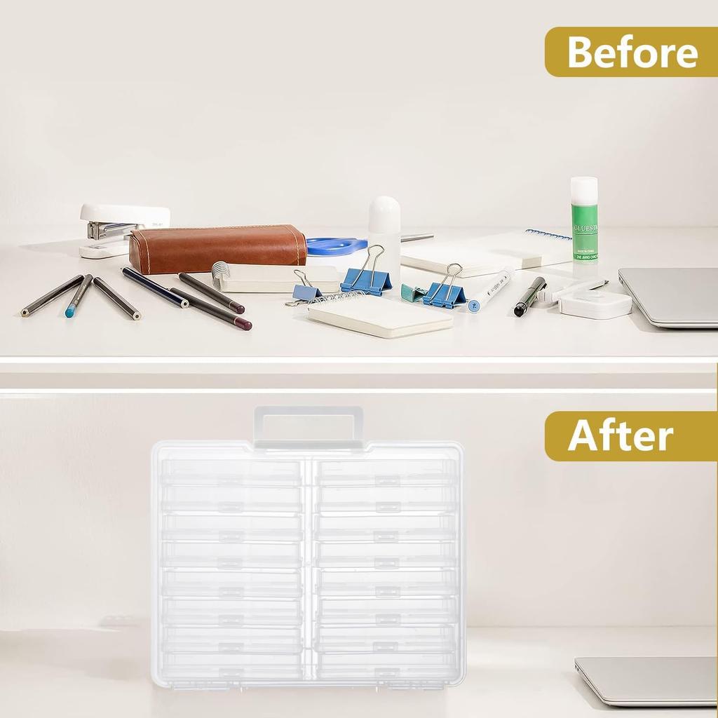 Коробка для хранения фотографий с ручкой, Органайзер для хранения фотографий с 16 внутренними кейсами и 1 листом этикеток для фотографий, рисунков