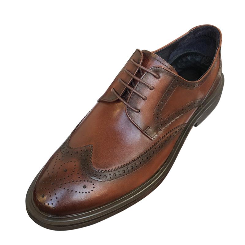Туфли из кожи с гравировкой Brock с широкими носами, мужская деловая кожаная дышащая рабочая обувь для костюма, мужская свадебная обувь для жениха