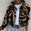 Winter Women Jackets Vintage Print Long Sleeve Button Coat Geometric Autumn Tops Ladies Leisure Outerwear Short