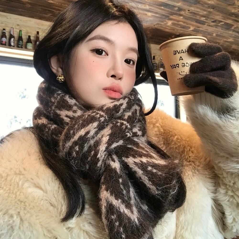 Polyester Diamond Pattern Scarf Cold Proof Fall Winter Scarf Thick Knitted Scarf Casual Wear