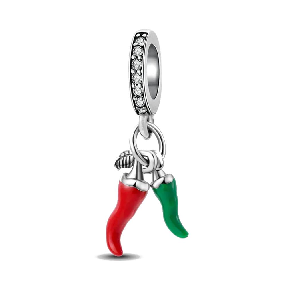 Classic Fashion Copper Red Pepper And Colorful Lantern Pepper Charm Pendant Fit For Original Bracelet Diy Women'S Jewelry