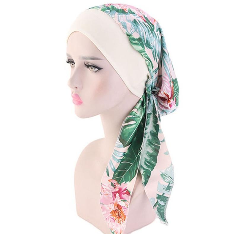Imitation Silk Turban Hat Comfortable Skin-Friendly Fashion Personality Elastic Headband Knitted Flower Print Hat