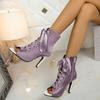 Модные ботильоны-слайды большого размера с открытым носком, шнуровкой и высоким каблуком, женская мода, круглый носок, вырезы, нескользящие сандалии-стилетто