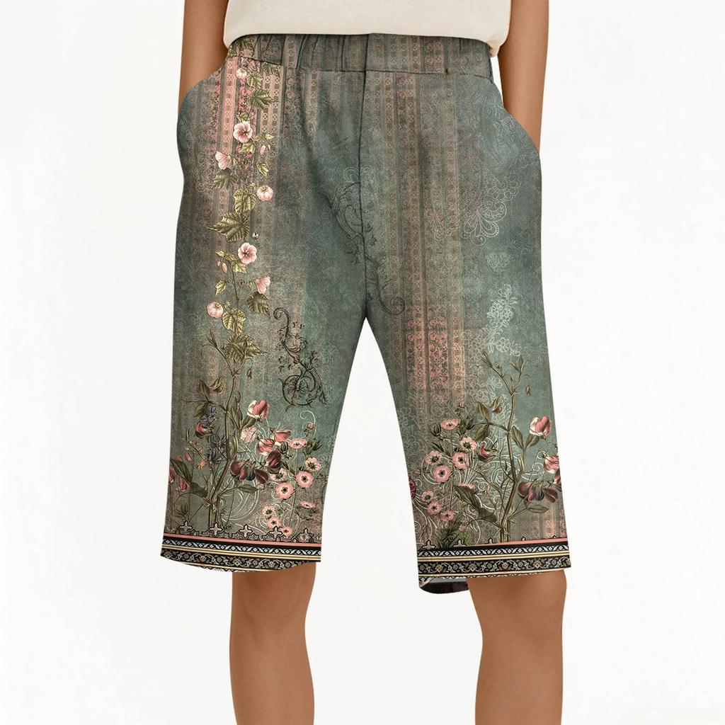 Женские брюки с принтом, модные повседневные шорты с карманами и эластичной резинкой на талии